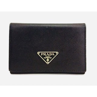 prada saffroano black leather card case