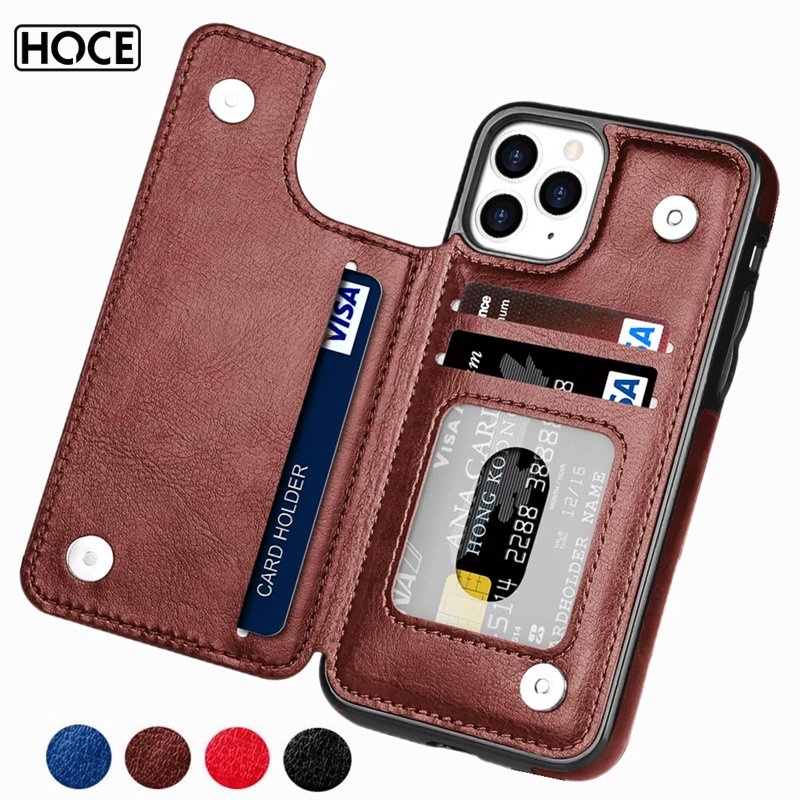 HOCE หรูหรา Slim Fit หนังพรีเมี่ยมเคสโทรศัพท์สําหรับ iPhone 17 16 15 14 11 12 13 Pro Max กระเป๋าสตางค์ช่องใส่การ์ดกันกระแทกพลิกกรณีแม่เหล็ก
