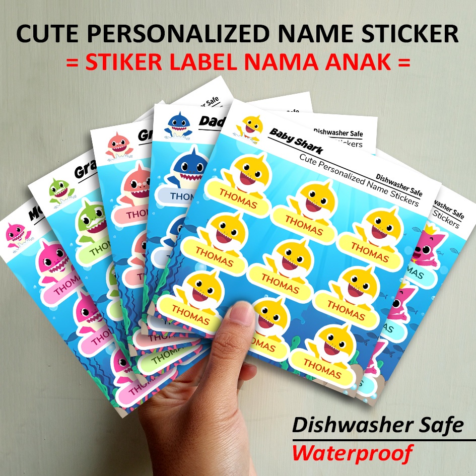 สติ๊กเกอร์ฉลากชื่อชื่อของ CHILDREN แบบกําหนดเอง BABY SHARK SERIES CUSTOM NAME TAG LABEL STICKER