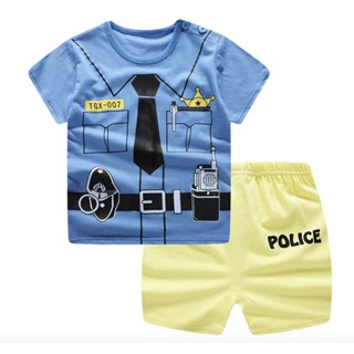 S-PJB-223-SLINB ชุดเด็กเสื้อแขนสั้น+ กางเกง ลาย Police