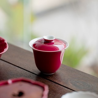 Carmine Glaze Cover Bowl [Huayun] เครื่องชงชาเซรามิค พร้อมฝาปิด