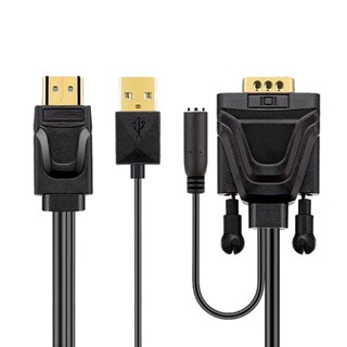 อะแดปเตอร์ HDMI 1080p เข้ากันได้กับ VGA พร้อมสายเคเบิล USB ตัวแปลงวิดีโอเสียงแล็ปท็อปพีซีคอมพิวเตอร์ไปยังโปรเจคเตอร์มอนิเตอร์ทีวี