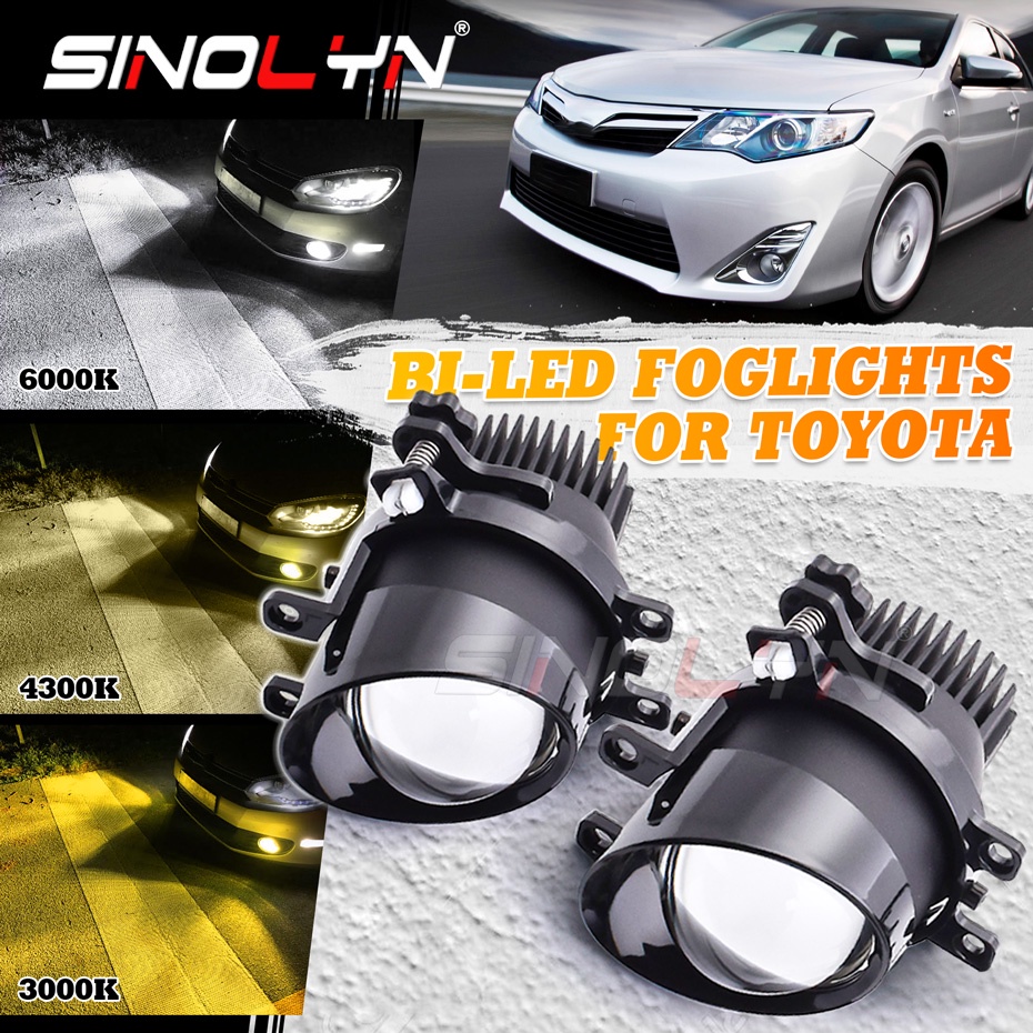 Sinolyn Bi ไฟตัดหมอก LED PTF สามสี สําหรับ Toyota Corolla Yaris Hilux Camry RAV4 Prius Vios 5500K 4300K 3000K