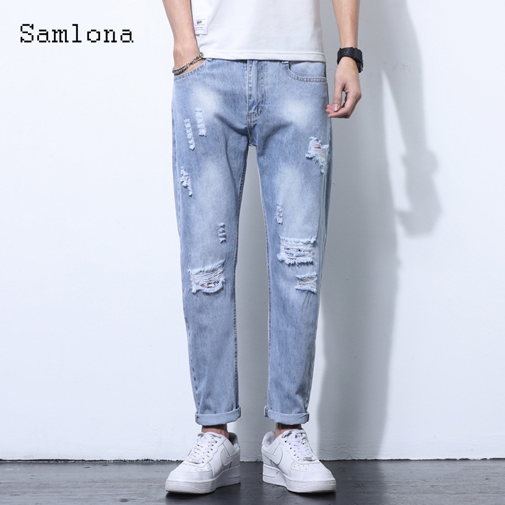 Samlona Plus size Men Sexy Jeans Denim Pants Homme Casual Pantalon Mens