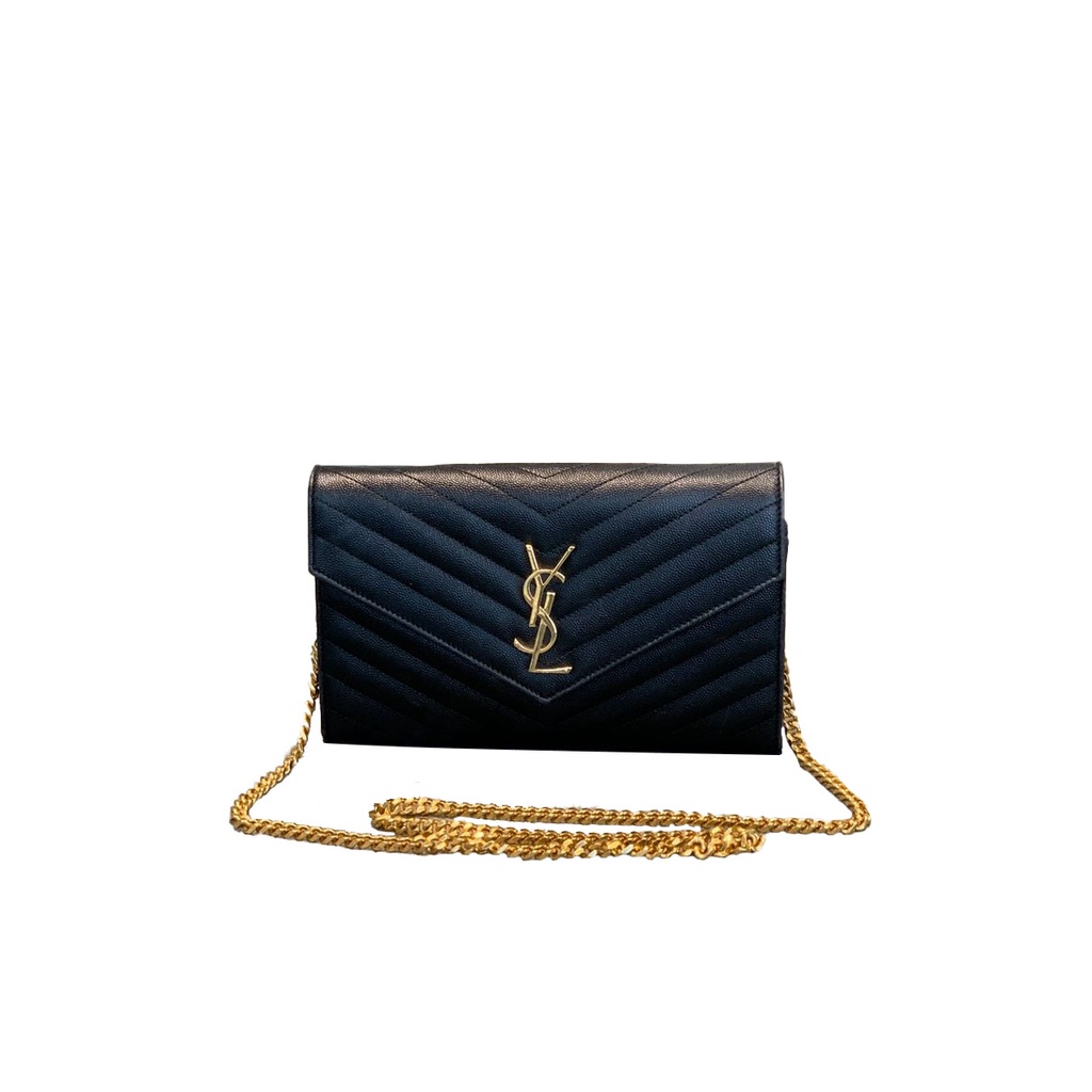 ♚⊙Saint Laurent YSL Envelope Bag Ladies Black Caviar Shoulder Messenger Bag Authentic
