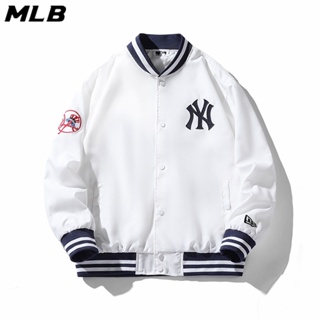 เสื้อแจ็กเก็ตเบสบอล ปักลายโลโก้ MLB NY ของแท้ แต่งซิป สําหรับผู้ชาย และผู้หญิง