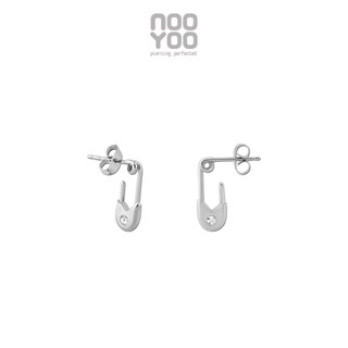 NooYoo ต่างหูสำหรับผิวแพ้ง่าย TINY SAFETY PIN Crystal Surgical Steel