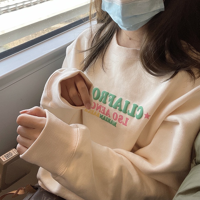 Chili_koko 2380 เสื้อกันหนาว คอกลม เสื้อสเวตเตอร์ แขนยาว สกีนอักศร สีสวยลายน่ารัก