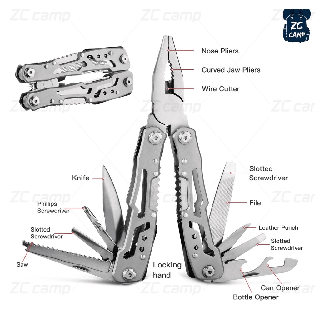 ZC CAMP คีมอเนกประสงค์ คีม คีมอเนกประสงค์เดินป่า เครื่องมืออเนกประสงค์กลางแจ้ง 14in1 อุปกรณ์เดินป่า รูปที่ 8