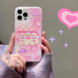 เคสโทรศัพท์มือถือ ลายกระต่ายสามตัว สีชมพู สําหรับ iPhone 11 12 12pro max 13 13promax 13pro 14 14pro 14promax