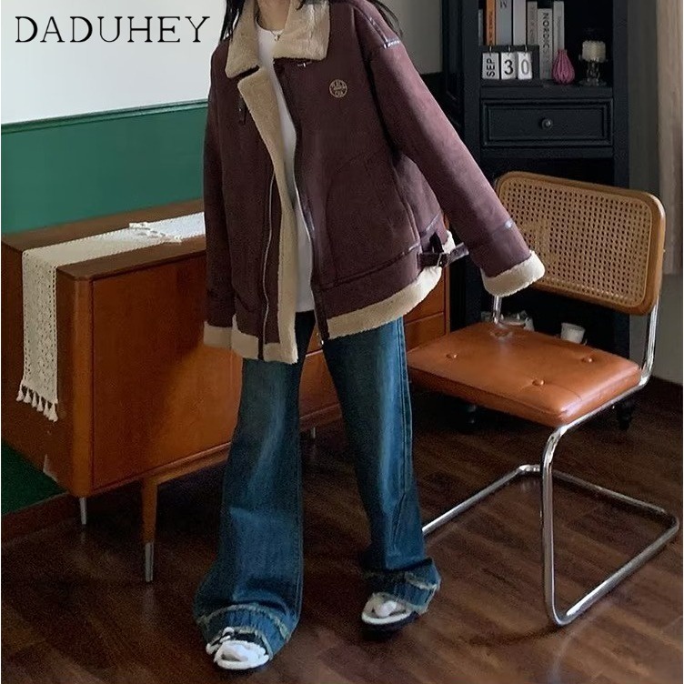 DaDuHey Women's Autumn and Winter New High Waist Drooping Straight Jeans Loose Slimming and Wide Leg Mop Pants #7