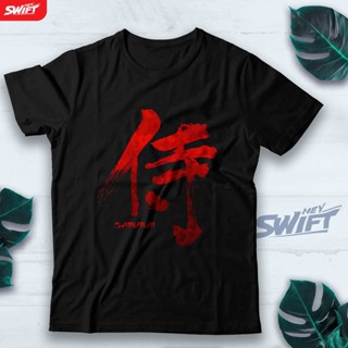 เสื้อยืด พิมพ์ลาย Kanji Samurai สไตล์ญี่ปุ่น