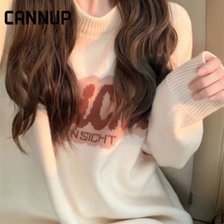 CANNUP เสื้อกันหนาว เสื้อกันหนาว แขนยาว ทรงหลวม สไตล์เกาหลี สําหรับผู้หญิง HA220916