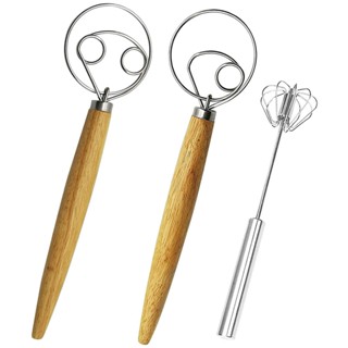 Danish Dough Whisk Bread Mixer&amp;amp;Egg Whisk Kits,Dutch Whisk Hand Push Rotary Whisk Blender Pastry Or Pizza Dough Whisk