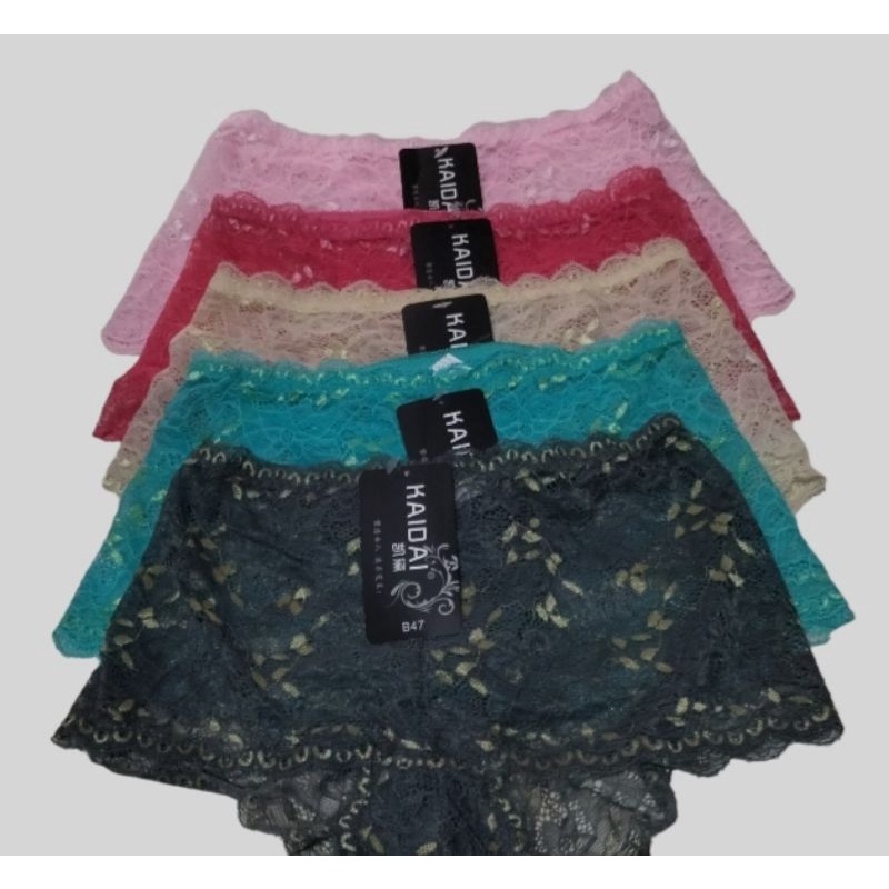 กางเกงบ็อกเซอร์สตรี hotpants โปร่งใสเต็มลูกไม้ PM 320 LP 60-85