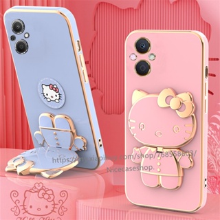 OPPO Reno8 Z Reno7 Z Find X3 X5 Pro 5G 4G เคส Phone Case Cute Cartoon Hello-Kitty Candy Plating Casing with Portable Make-up Mirror Holder Magnetic Suction Function Soft Case เคสโทรศัพท