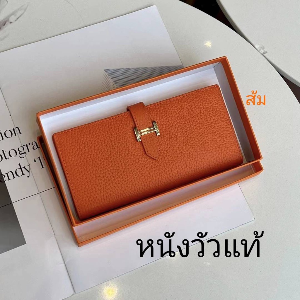 กระเป๋าสตางค์ใบยาว มีช่องใส่ธนาบัติ ใส่บัตรได้5ใบ หนังแท้ #กระเป๋าหนังแท้