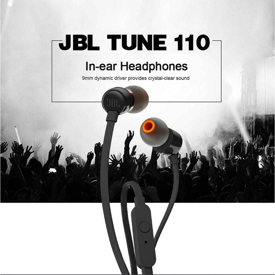 หูฟังJBL T110 3.5mm Wired Earphones Stereo Music Deep Bass Earbuds Headset Sports Earphone In-line Control with Mic ใช้ไ