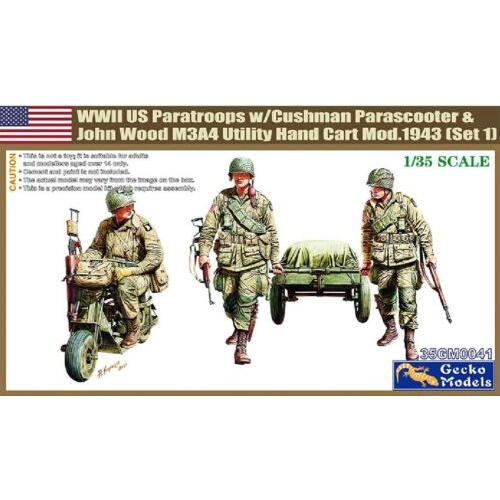 Gecko Model 1/35 35GM0041 M53 SCOOTER CUSHMAN W/JOHN WOOD M3A4 UTILITY HAND CART MOD.1943 & US PARAT