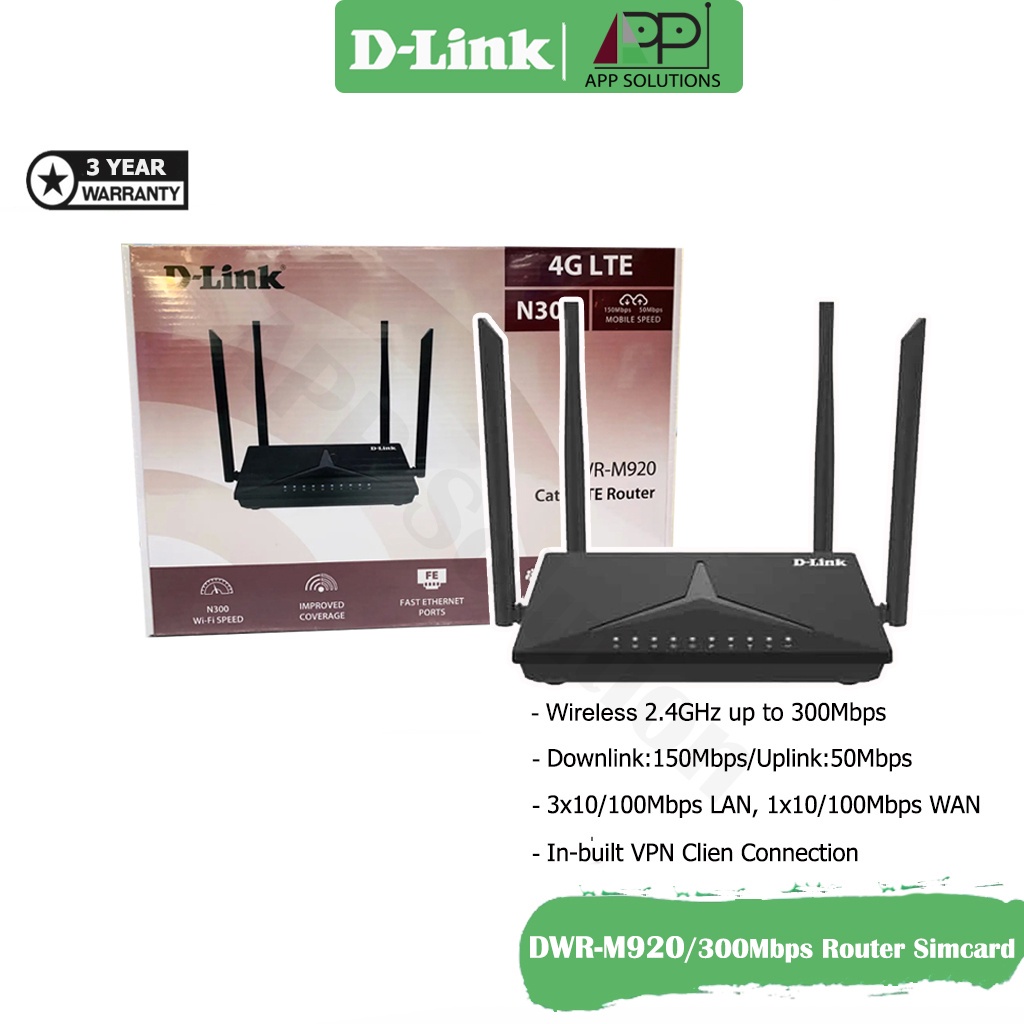 D-LINK(เร้าเตอร์ใส่ซิม)Router 4G LTE 300Mbps รุ่นDWR-M920(รับประกัน3ปี)