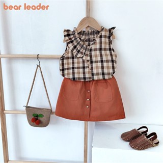 Bear Leader 2020 เสื้อเชิ้ตแขนกุด ลายสก๊อต + ชุดเดรส สีน้ําตาล สําหรับเด็กผู้หญิง