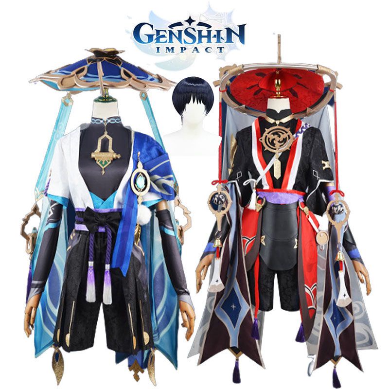 Anime Game Genshin Impact Scaramouche Cosplay Carnival Halloween Party Hat Shoes Wig Set Wanderer Co