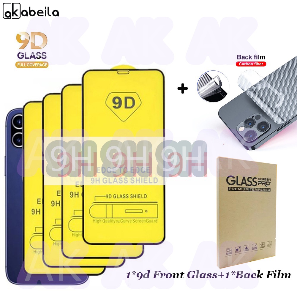 2 in1 ฟิล์มป้องกันรอยนิ้วมือคาร์บอนไฟเบอร์ For iphone15 14 13 12 11 Pro Max 12 13 Mini Xs Max X Xr 7 8 6 6s Plus Se 2020
