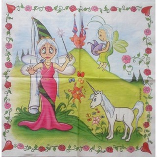 Pladao Napkin ภาพการ์ตูน Fairy นางฟ้า กับม้ายูนิคอน Unicorn กระดาษ แนพกิ้น สำหรับงานศิลปะ เดคูพาจ decoupage ขนาด L 33x33