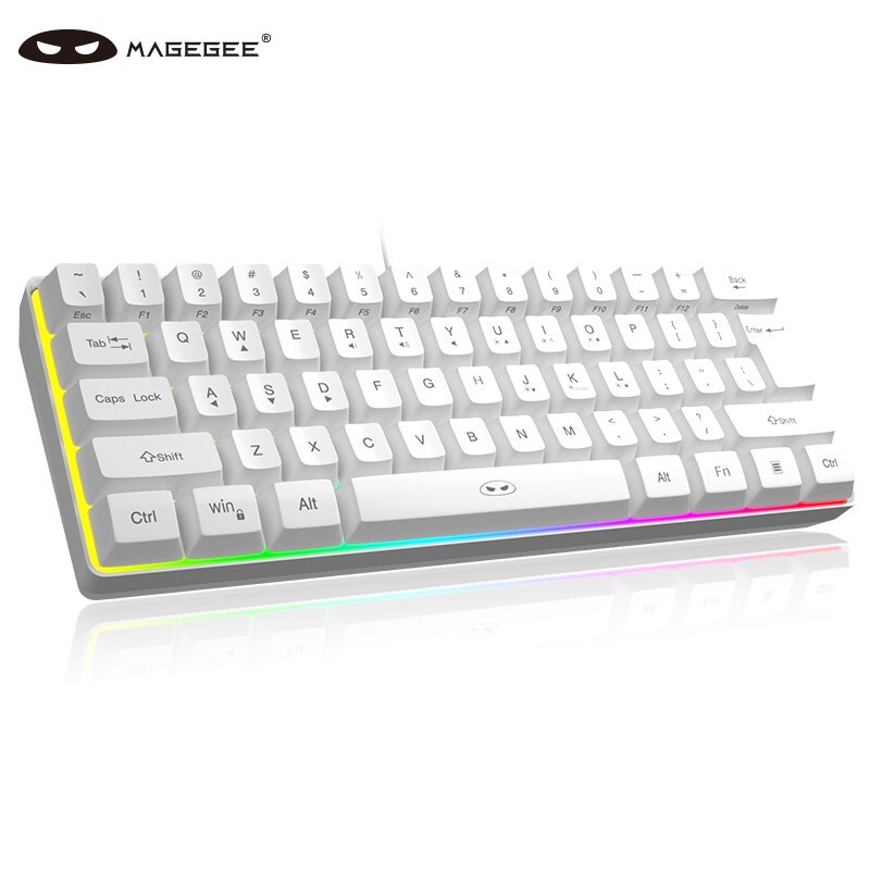 MageGee TS91 คีย์บอร์ดขนาดเล็กแบบมีสาย RGB Backlight Mechanical Feel Gaming Keyboard 61-Key Mini คีย์บอร์ดฟิล์มแบบพกพาคอมพิวเตอร์เดสก์ท็อปโน้ตบุ๊คคีย์บอร์ดเกมสีขาว