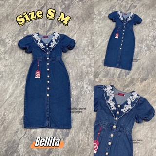 [Size S M] ป้าย Bellita เดรสผ้ายีนลายปักดอกไม้สีขาว