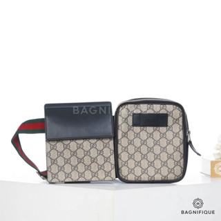 GUCCI BELT BAG 2 PIECES BROWN GG SUPREME MONOGRAM SHW