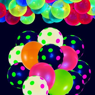 90Pcs 12” UV Neon Glow Balloons Reusable Polka Dot Blacklight Reactive Fluorescent Party Balloons