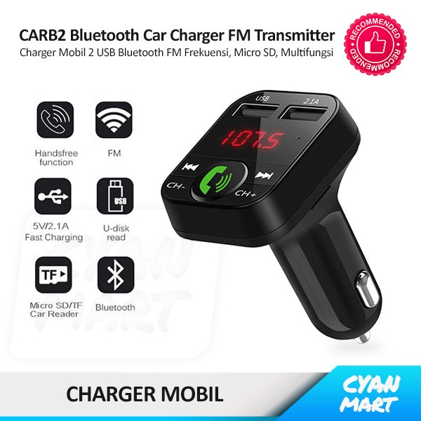 ชาร์จเร็ว ที่ชาร์จในรถยนต์บลูทูธไร้สาย เครื่องส่งสัญญาณ FM เสียง MP3 CARB2 สีดํา แนะนํา O3V1 ล่าสุด 