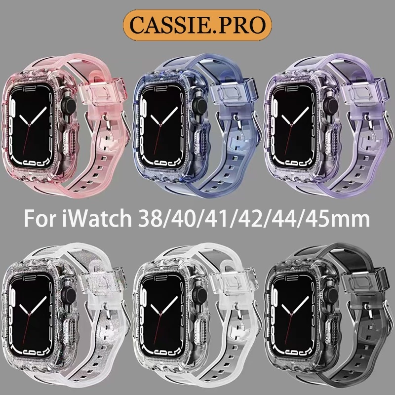 สายนาฬิกาซิลิโคนสำหรับ iWatch 11/10/9/8/se/7/5/4/3/2/1 สายนาฬิกาใส 46mm 45mm.38mm.42mm.41mm.40mm.44mm