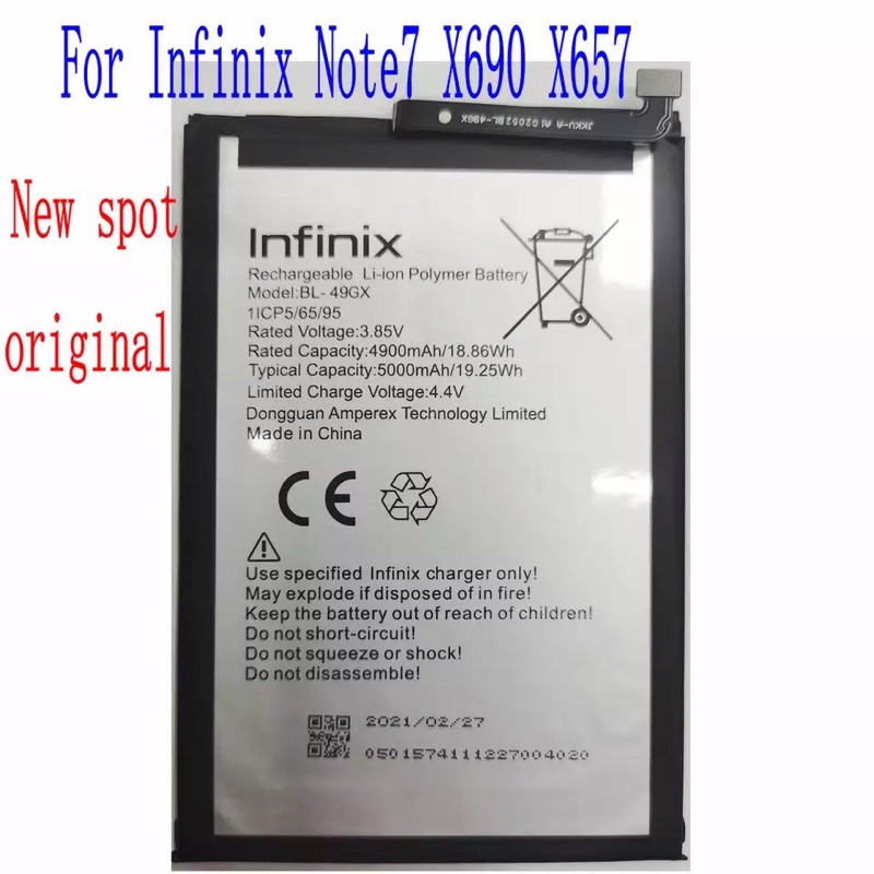 3.85V ยี่ห้อใหม่คุณภาพสูง4900MAh/5000MAh BL-49GX แบตเตอรี่สำหรับ Infinix Note7 X690 X657โทรศัพท์มือถ
