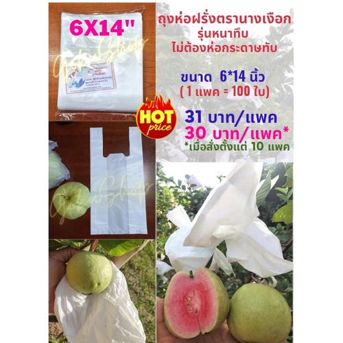 ถุงห่อฝรั่ง ห่อผลไม้ ขาวกัน UV ขนาด 6x14 นิ้ว x 10 แพค (1,000 ใบ) รุ่นหนาทึบ ไม่ต้องห่อกระดาษ มีเจาะรูระบายน้ำ  พร้อมส่ง