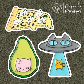 🇹🇭 พร้อมส่ง : 🐱 เข็มกลัดเซ็ทแมวยูเอฟโอ, แมวพิซซ่าและแมวอะโวคาโด้ | UFO Cat,Cat Pizza&amp;Cat Avocado Enamel Brooch Pin Set.