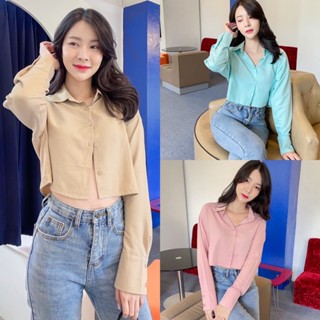 🌈Crop Shirt 💗สไตล์เกาหลี ดีเทลเรียบๆกระดุมหน้า งานผ้าเกาหลี ลื่นๆใส่สบายผิว