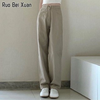 RUO BEI XUAN แฟชั่นสตรีทแฟชั่นเอวสูงขากว้างกางเกงยีนส์สำหรับผู้หญิง