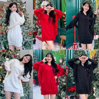 sweater Christmas 🎄 ไหมพรมยาวคอวี พร้อมผ้าพันคอไหมพรมต้อนรับคริสต์มาส พร้อมส่ง ขาว ดำ แดง