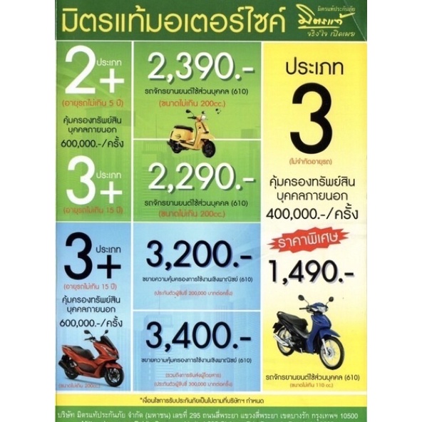 ประกัน 3+รวมค่ารักษาพยาบาล รถจักรยานยนต์อายุไม่เกิน 15 ปี