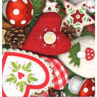 Pladao Napkin ภาพ คริสต์มาส Christmas Heart &amp; Star Felts กระดาษ แนพกิ้น สำหรับงานศิลปะ เดคูพาจ decoupage ขนาด L 33x33