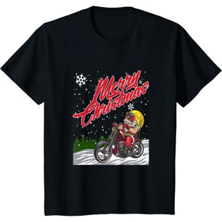 เสื้อยืด พิมพ์ลาย Merry Christmas &amp; A Happy New Year Santa Motorcycle Chopper สําหรับคริสต์มาสเสื้อยืดสวยๆ