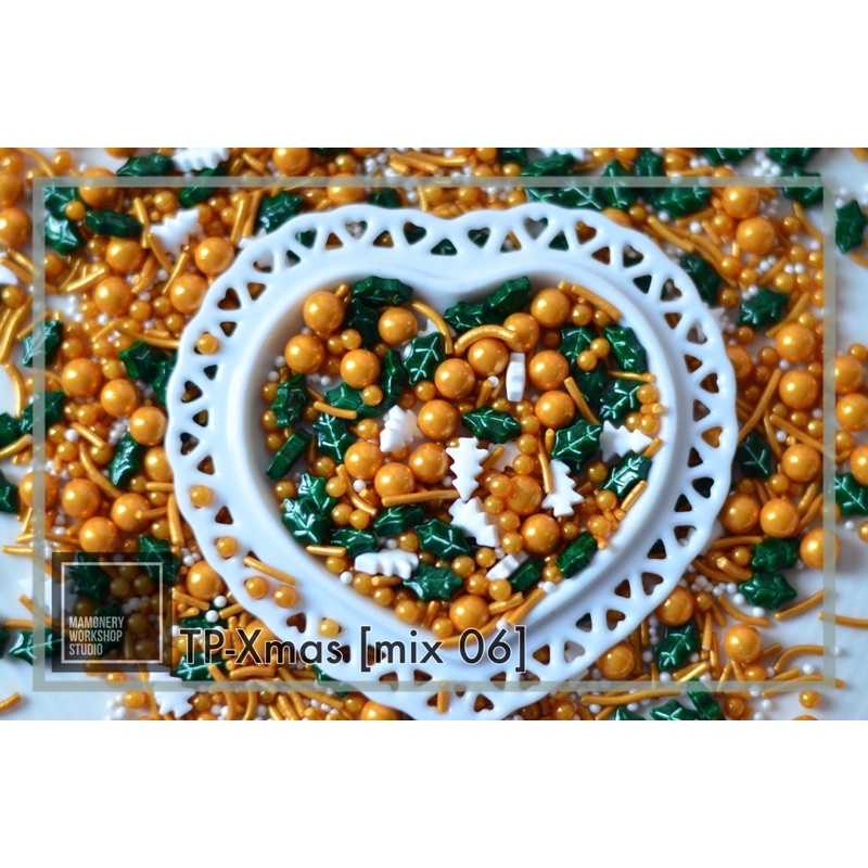 [แบบใหม่:พร้อมส่ง]New!!!! TP Xmas-mix 06 gold/green น้ำตาลตกแต่งเค้กธีมคริสต์มาส