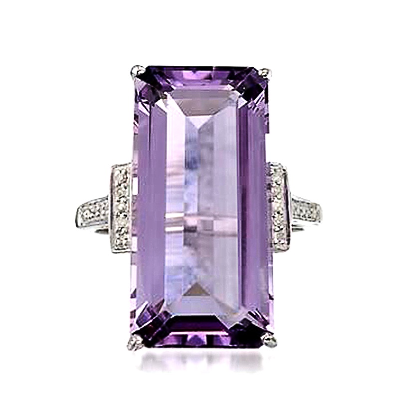 925 เงินสเตอร์ลิง Charming สี่เหลี่ยมสีม่วง CZ แหวนนิ้วมือสําหรับผู้หญิง Hyperbole Noble Ladys อุปกรณ์เสริมค็อกเทล Party Statement เครื่องประดับ