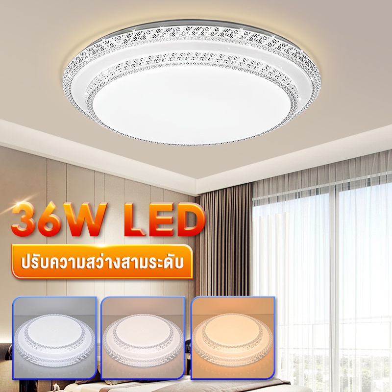 โคมไฟเพดาน ไฟเพดานกลม LED ไฟห้องนอน ไฟติดเพดานโคมไฟห้องนอน อะคริลิค แสงวอร์ม/ไฟสีขาว