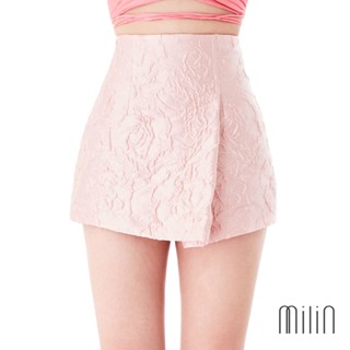 [MILIN] Salines Shorts A line jacquard draped front high waist shorts กางเกงขาสั้นเอวสูงทรงเอผ้าทอลายแต่งชิ้นพับด้านหน้า