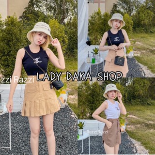 🧡LADY DAKA SHOP🧡 เซ็ท2ชิ้น ครอปเสื้อกล้าม+กระโปรง สายคาเฟ่