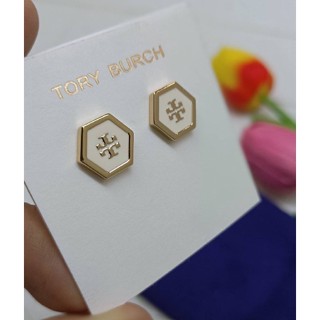 พร้อมส่ง 🔥SALE 2199🔥ถูกฝุดๆ ต่างหู Tory Burch Hex Logo Enamel Stud Earring เรียบหรู ดูดีมีราคา ใส่ติดหูได้ทุกวัน