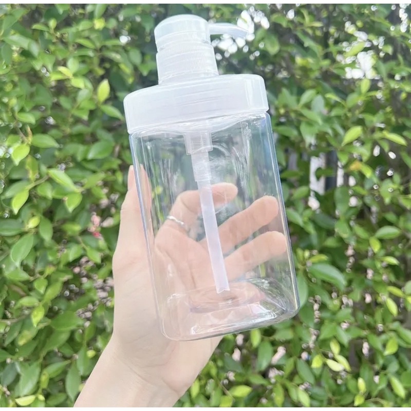 พร้อมส่ง ขวดปั้มปากกว้าง ทรงเหลี่ยม 600 / 400 ml ไว้ใส่ครีม แชมพู (แถมฟรีสติกเกอร์คละลาย)